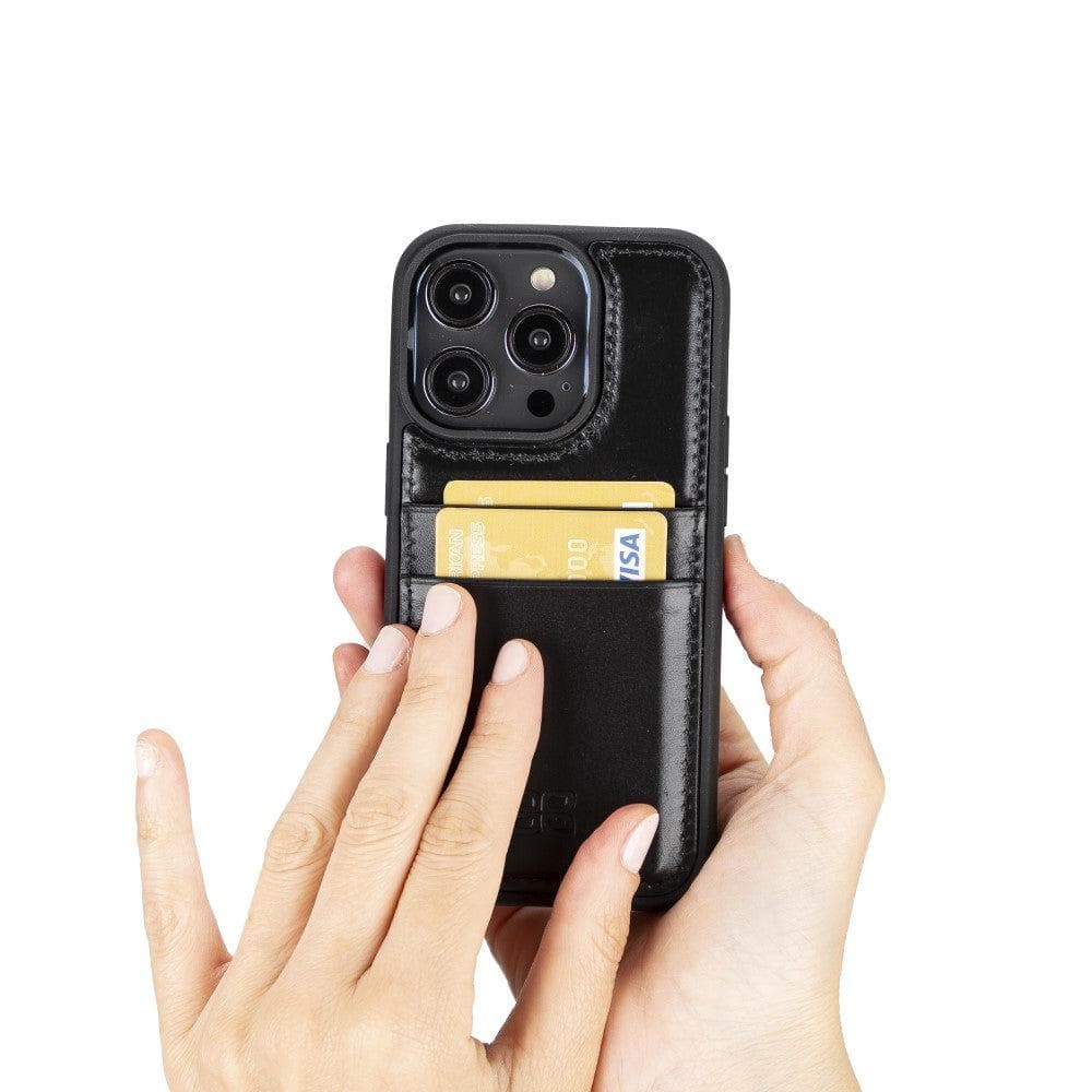 Étui arrière en cuir véritable à clipser pour iPhone 14 Pro (6,1") avec porte-cartes 