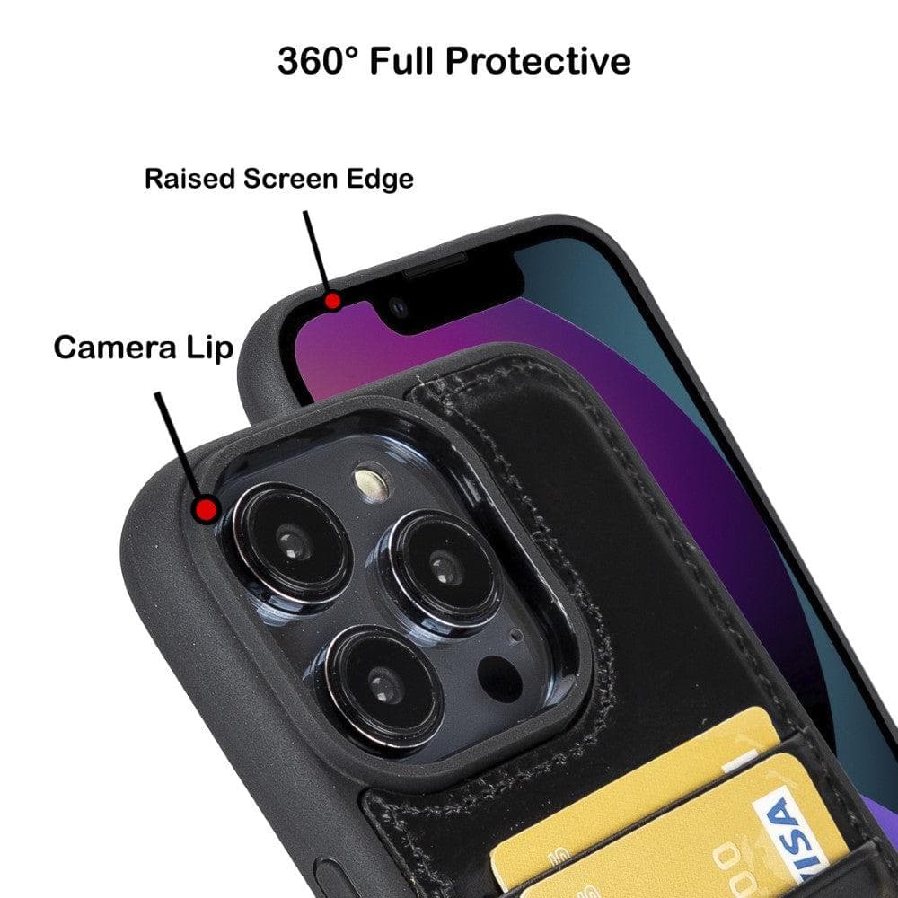 Étui arrière en cuir véritable à clipser pour iPhone 14 Pro (6,1") avec porte-cartes 