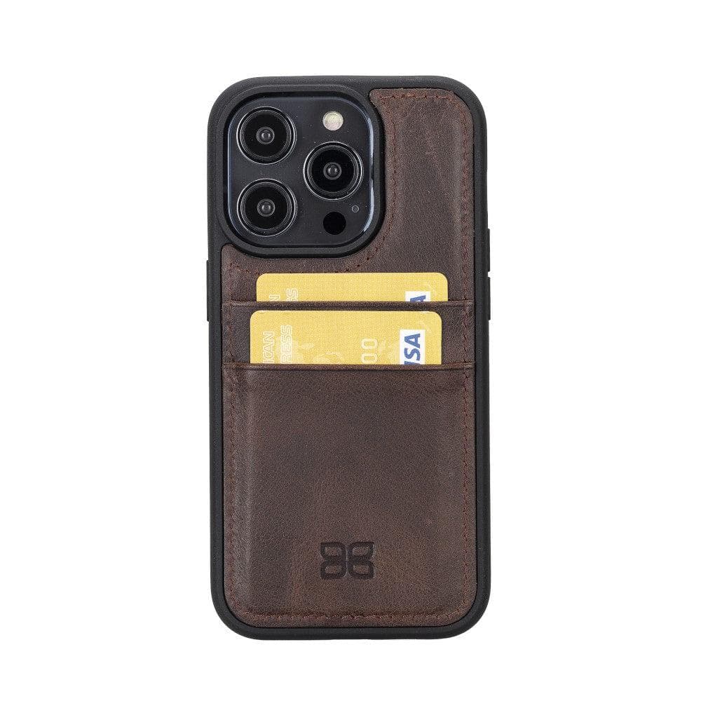 Étui arrière en cuir véritable à clipser pour iPhone 14 Pro (6,1") avec porte-cartes 