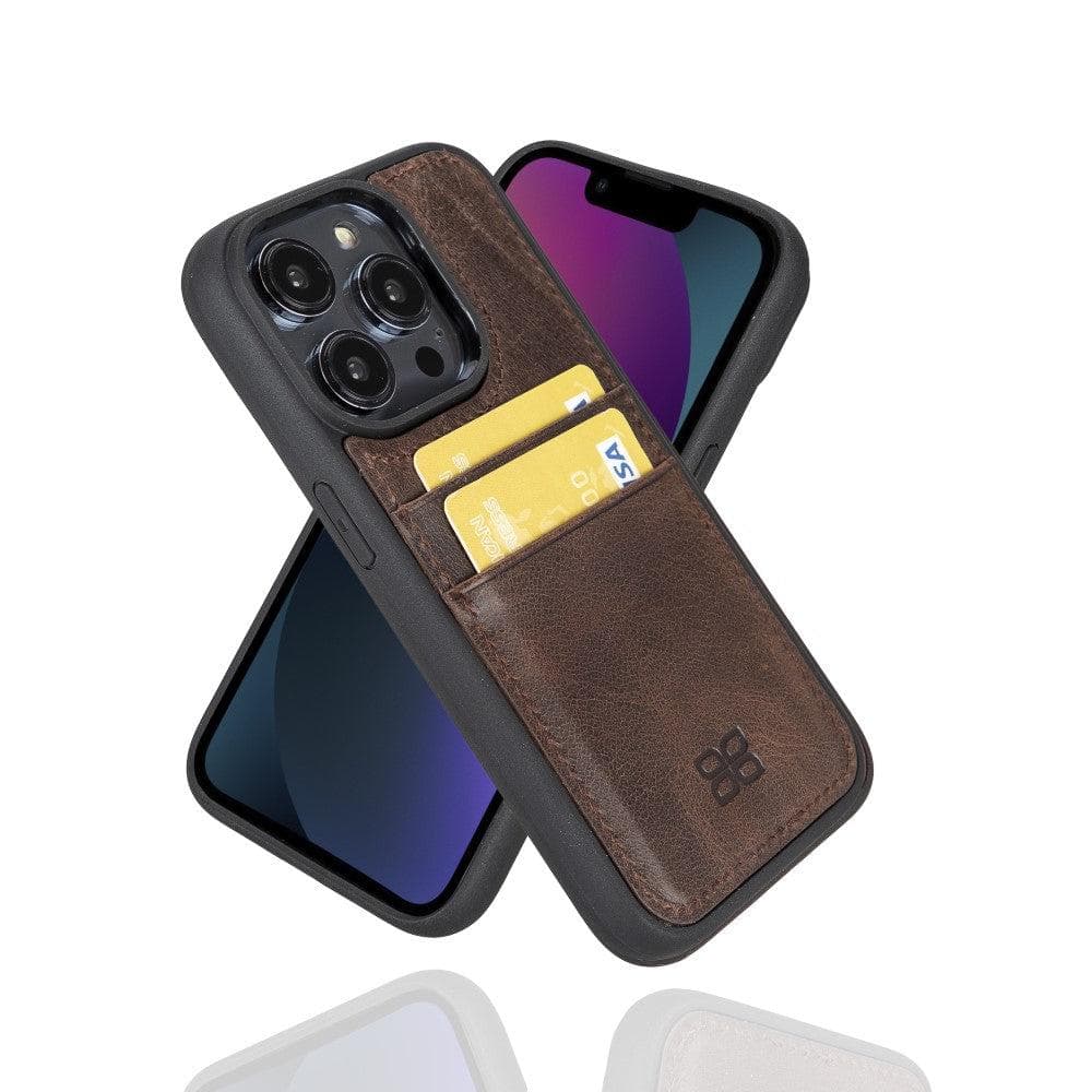 Étui arrière en cuir véritable à clipser pour iPhone 14 Pro (6,1") avec porte-cartes 