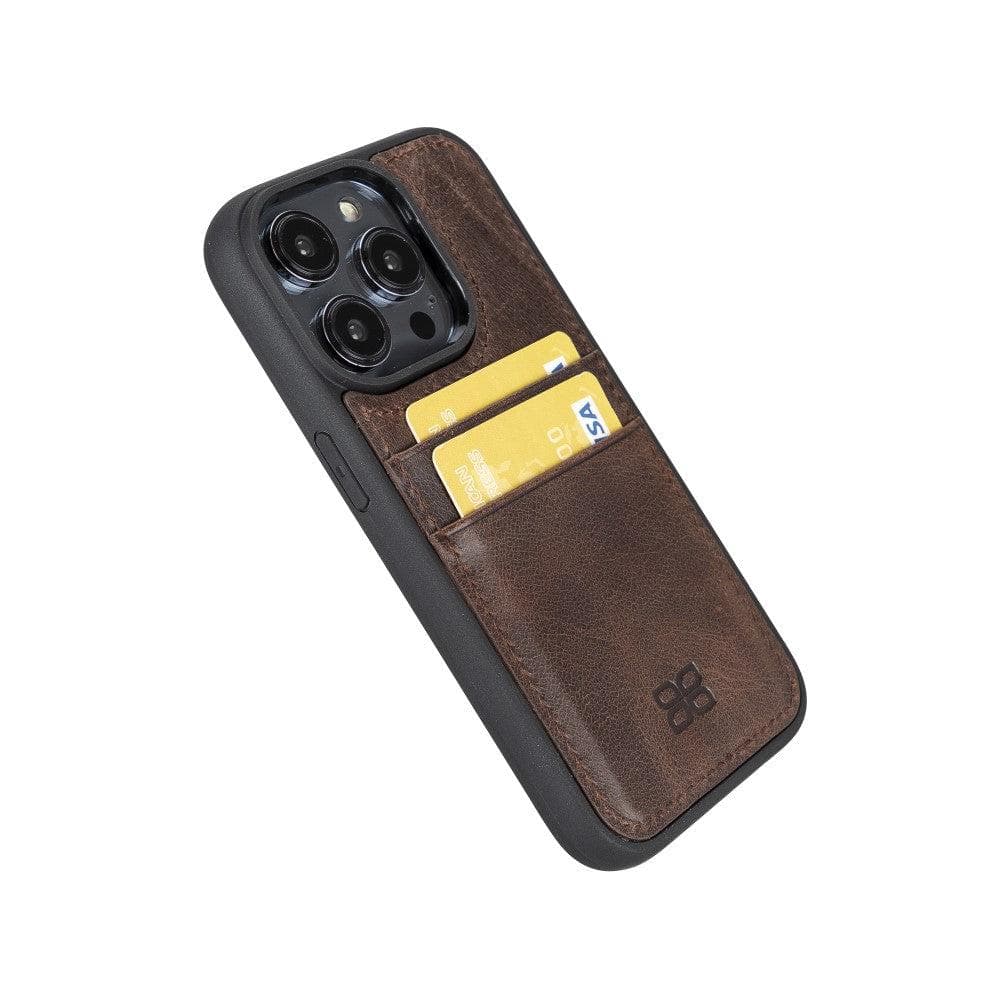 Étui arrière en cuir véritable à clipser pour iPhone 14 Pro (6,1") avec porte-cartes 