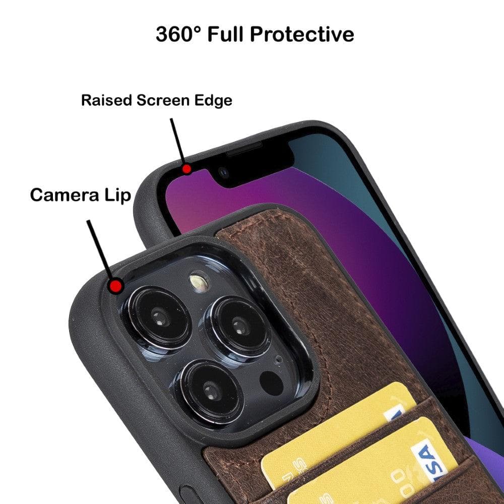 Étui arrière en cuir véritable à clipser pour iPhone 14 Pro (6,1") avec porte-cartes 