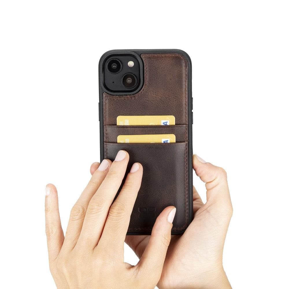 Étui arrière en cuir véritable à clipser pour iPhone 14 Pro (6,1") avec porte-cartes 
