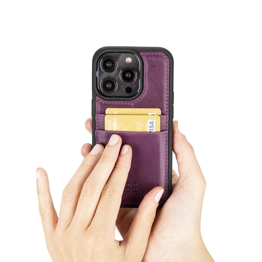 Étui arrière en cuir véritable à clipser pour iPhone 14 Pro (6,1") avec porte-cartes 