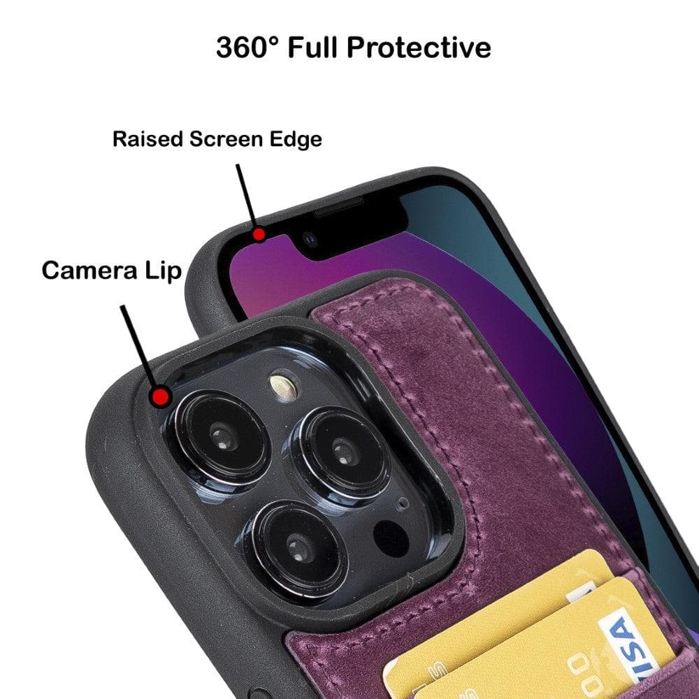 Étui arrière en cuir véritable à clipser pour iPhone 14 Pro (6,1") avec porte-cartes 