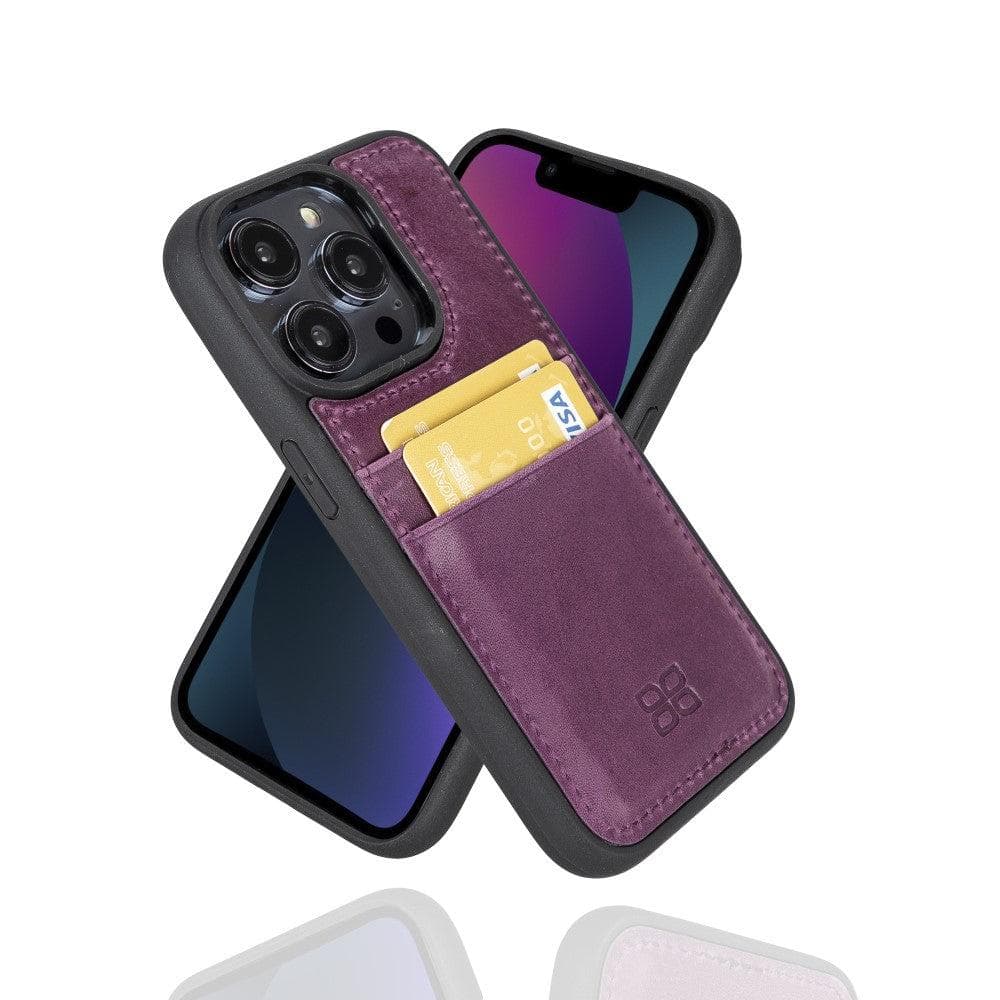 Étui arrière en cuir véritable à clipser pour iPhone 14 Pro (6,1") avec porte-cartes 
