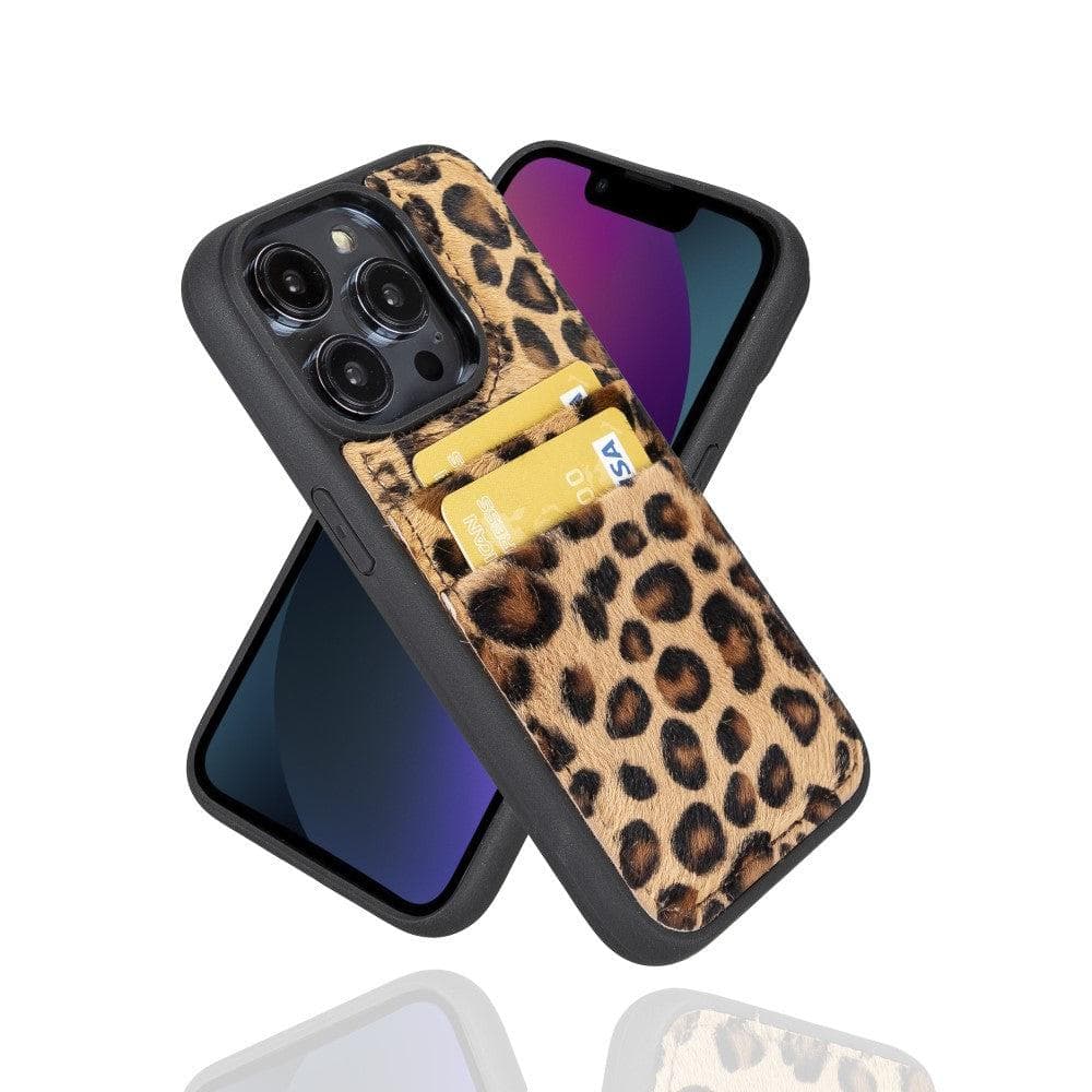 Étui arrière en cuir véritable à clipser pour iPhone 14 Pro (6,1") avec porte-cartes 