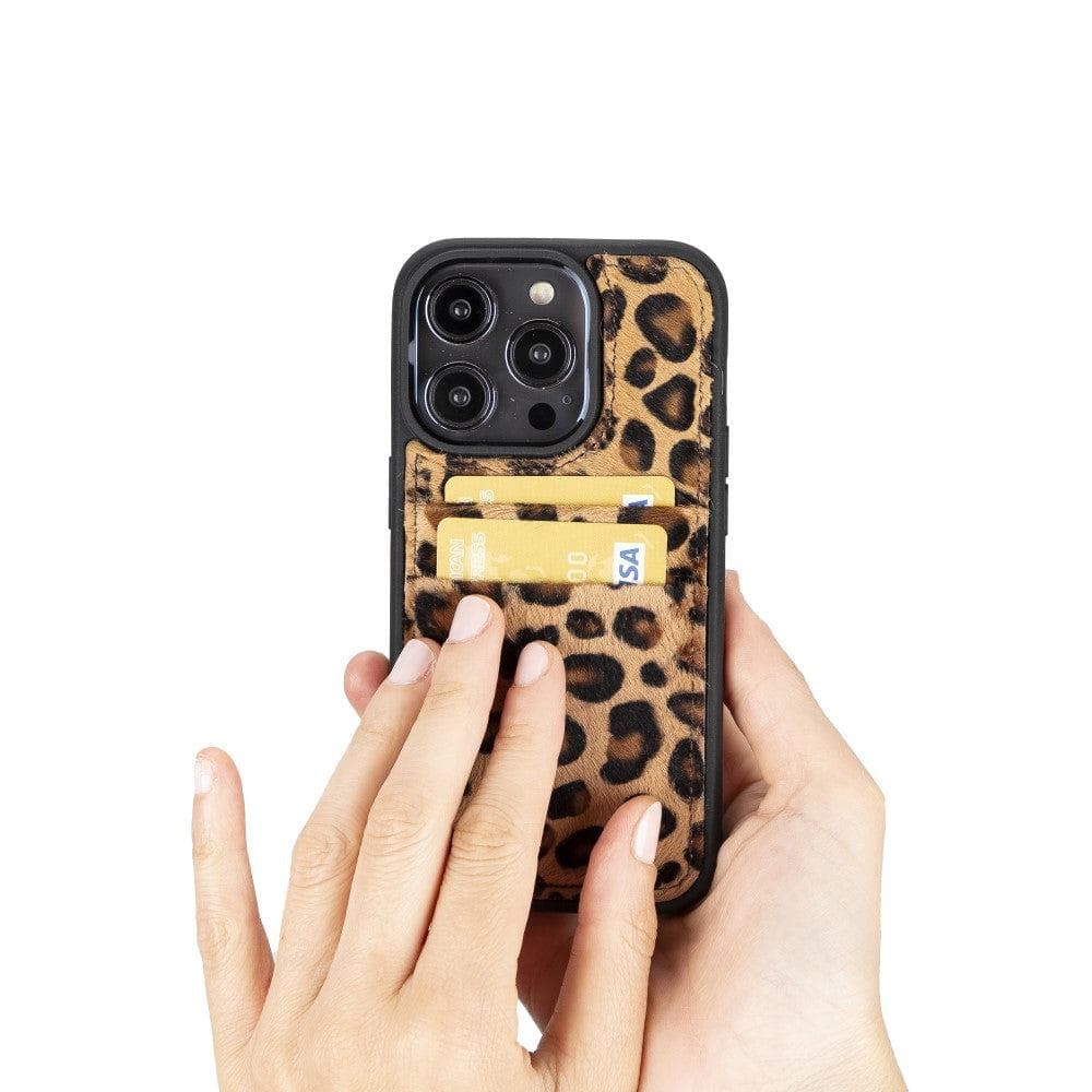 Étui arrière en cuir véritable à clipser pour iPhone 14 Pro (6,1") avec porte-cartes 