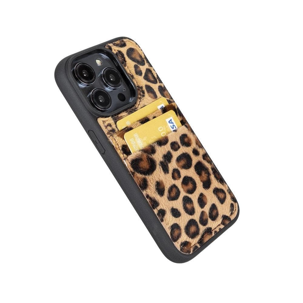 Étui arrière en cuir véritable à clipser pour iPhone 14 Pro (6,1") avec porte-cartes 