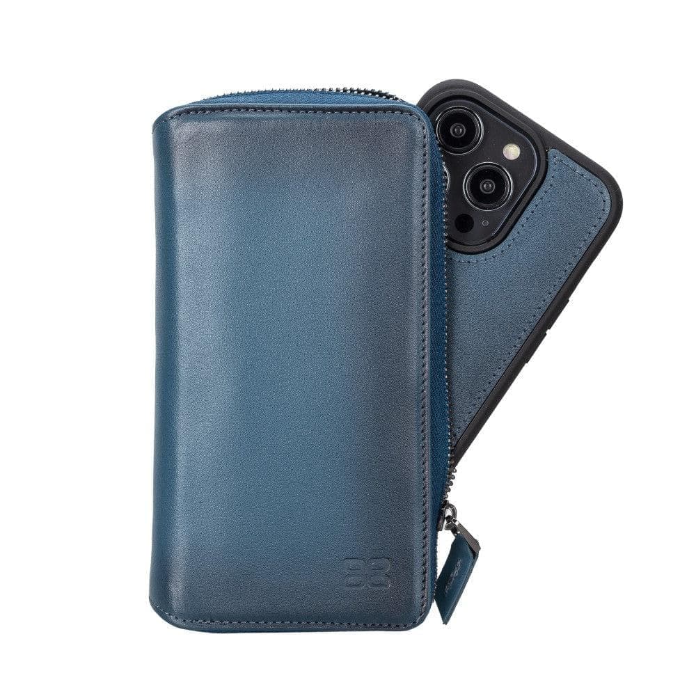 Étui portefeuille amovible en cuir véritable avec fermeture éclair pour iPhone 15 (6,1")