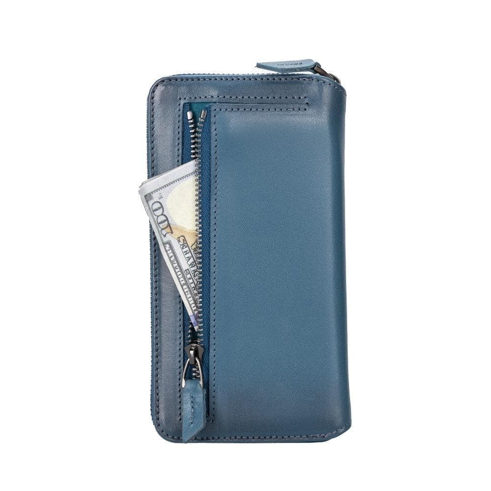 Étui portefeuille amovible en cuir véritable avec fermeture éclair pour iPhone 15 (6,1")
