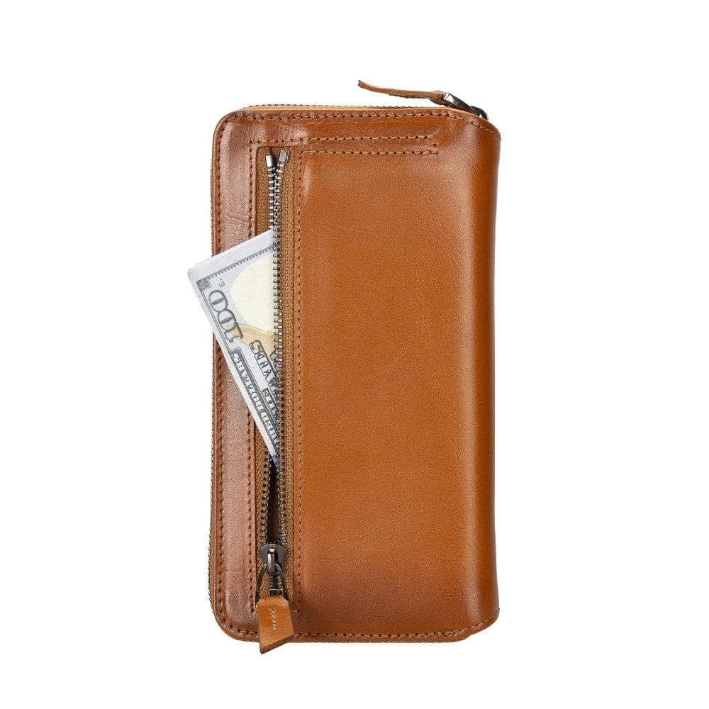 Étui portefeuille amovible en cuir véritable avec fermeture éclair pour iPhone 15 (6,1")