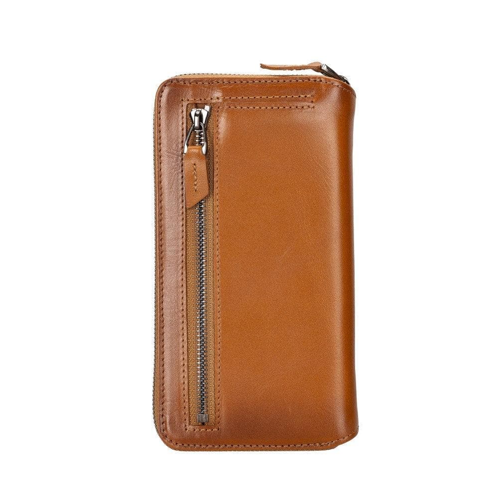 Étui portefeuille amovible en cuir véritable avec fermeture éclair pour iPhone 15 (6,1")