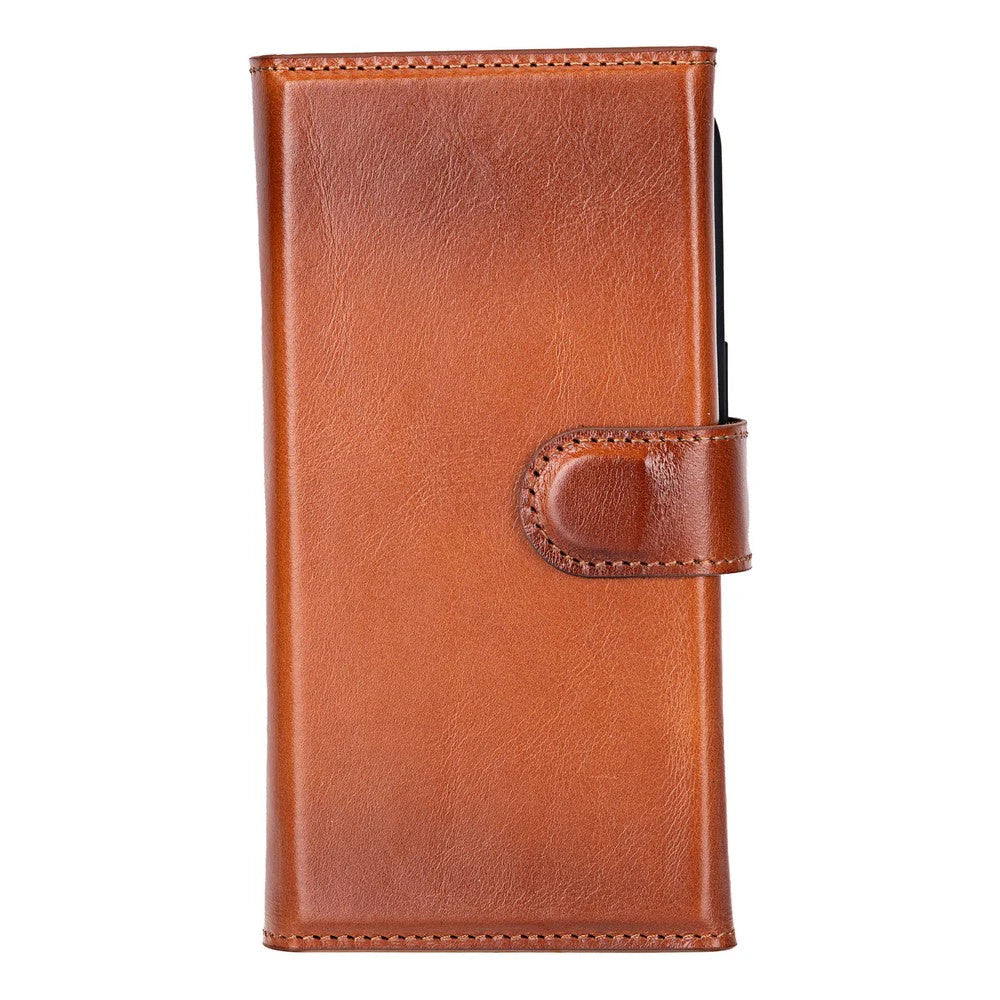 Brown leather phone case on a white background