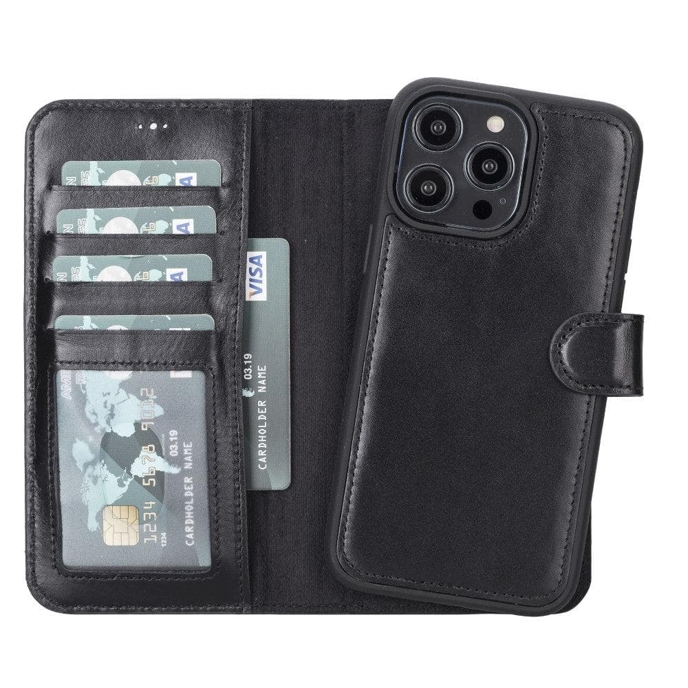 iPhone 14 Pro leather wallet case with RFID protection and MagSafe support