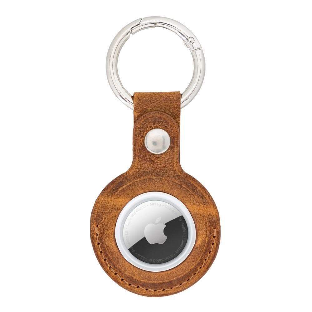 Genuine leather AirTag case keyring in brown color