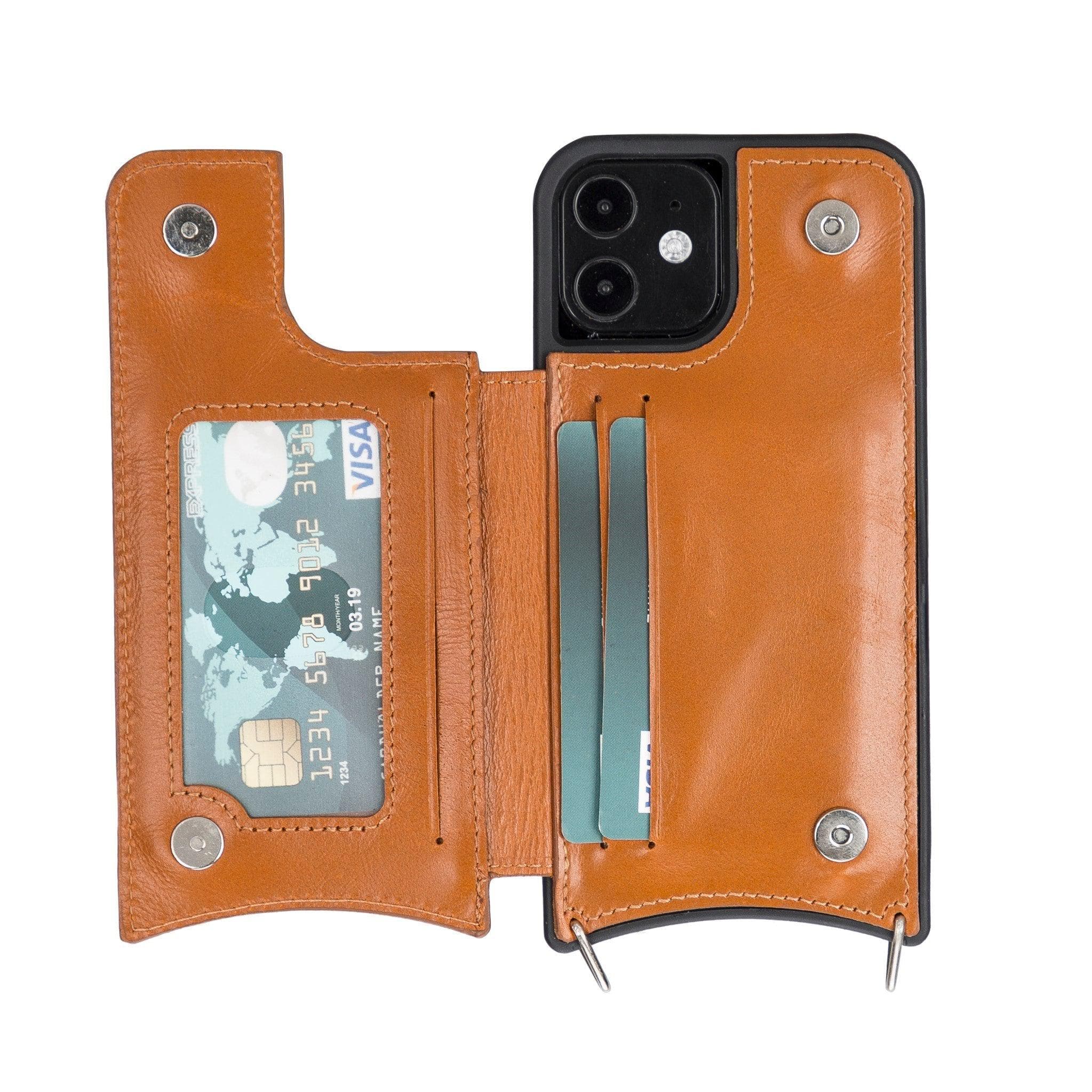 Saff iPhone 12 Series Genuine Leather Case with Crossbody Strap