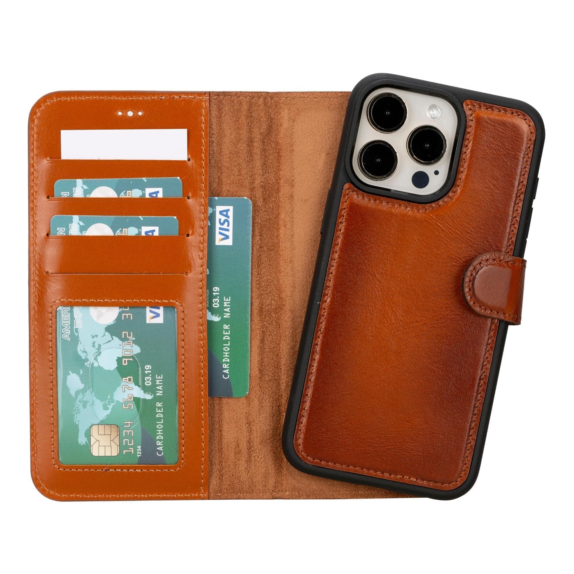 Magic iPhone 15 Series Detachable Genuine Leather Wallet Case