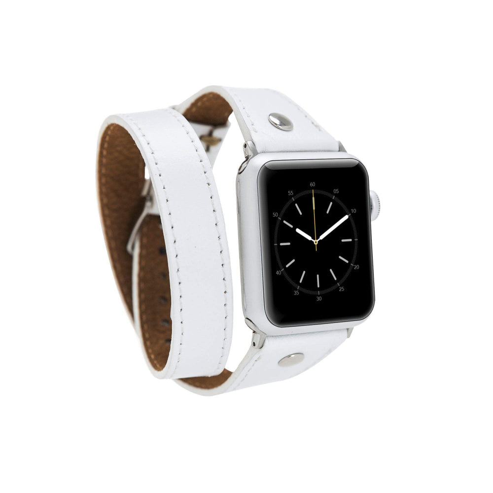 Hector Double Tour Leather Apple Watch Band with Silver Trok
