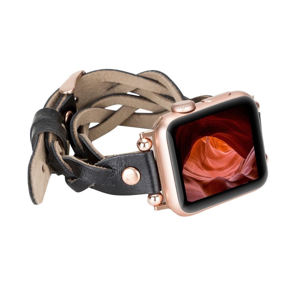 Bracelet double tour en cuir Peggy Ferro pour Apple Watch avec motif Trok or rose