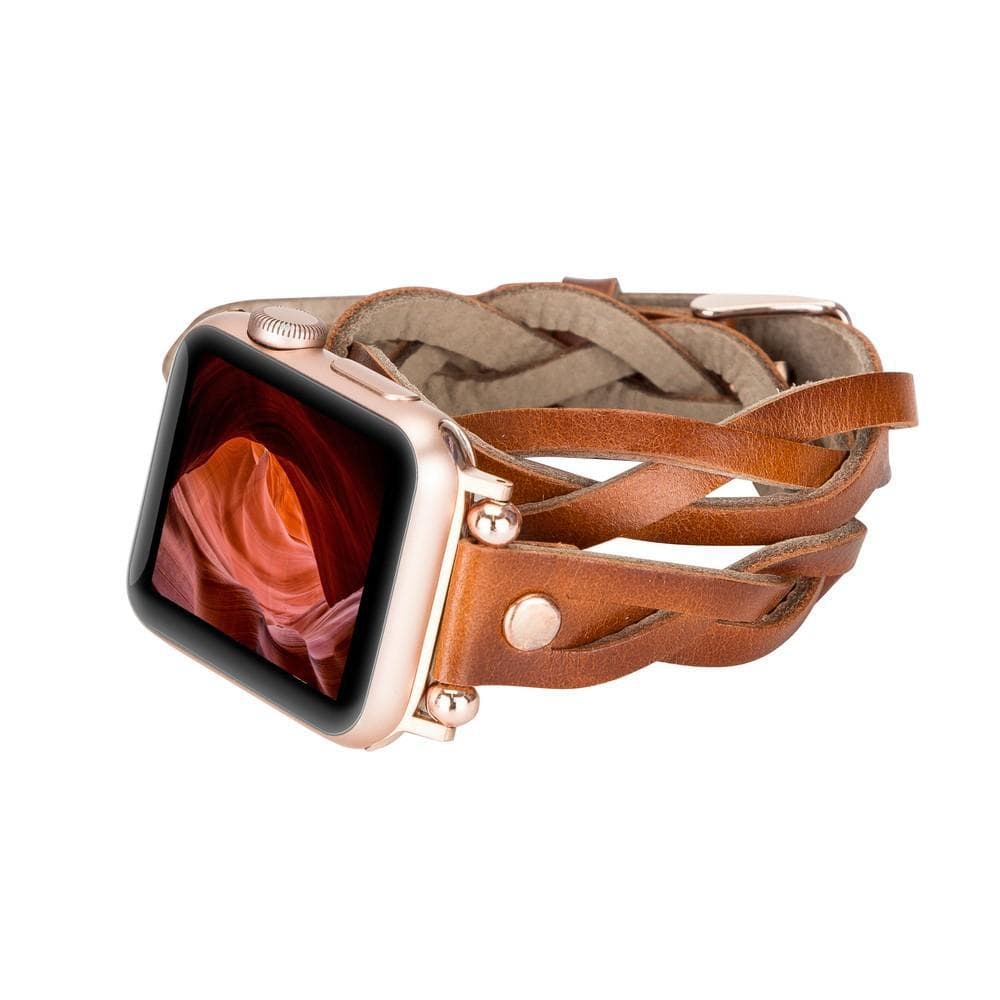 Bracelet double tour en cuir Peggy Ferro pour Apple Watch avec motif Trok or rose