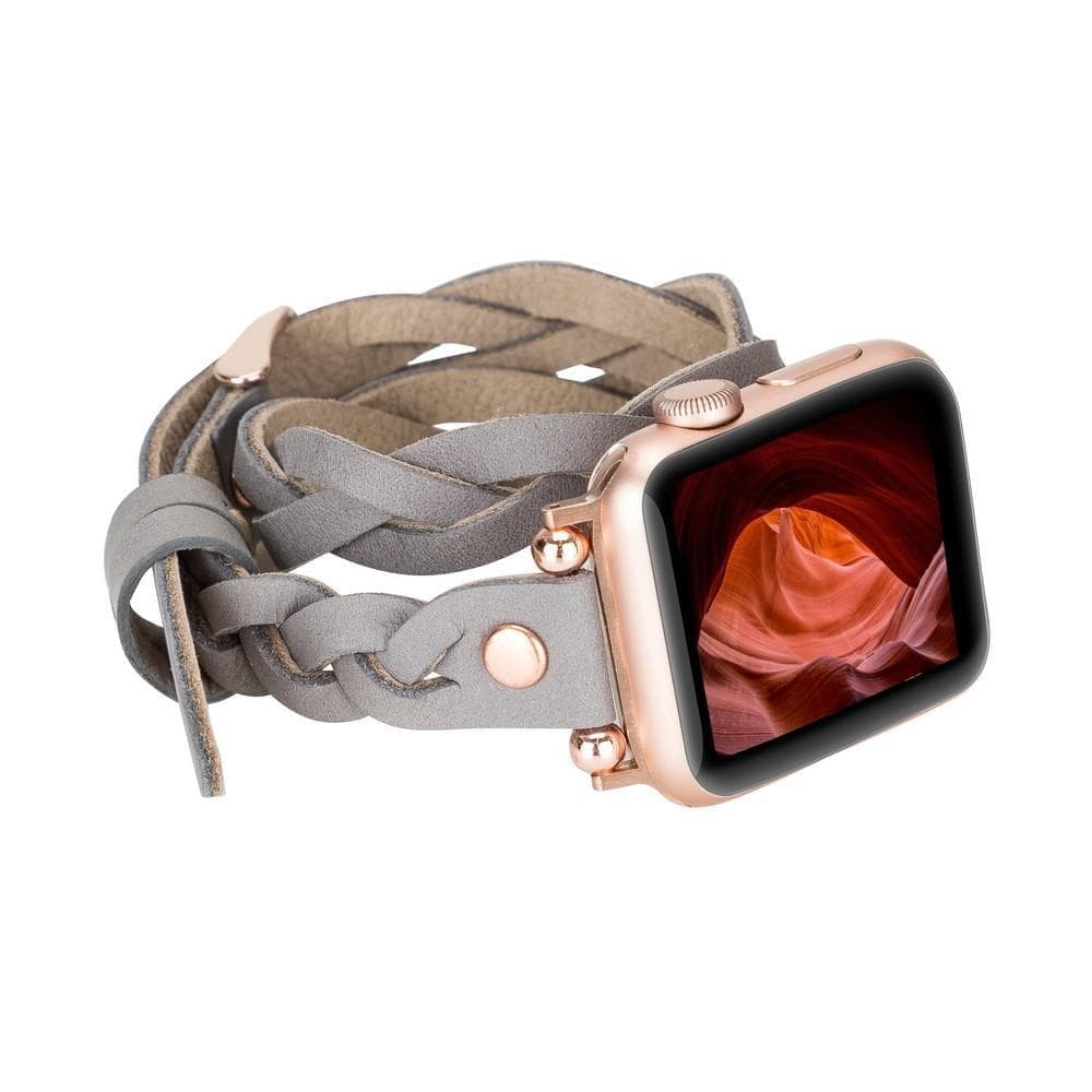 Bracelet double tour en cuir Peggy Ferro pour Apple Watch avec motif Trok or rose