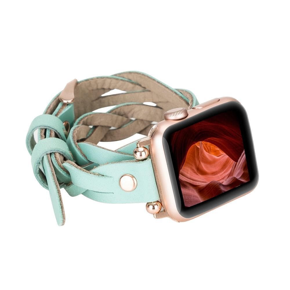 Bracelet double tour en cuir Peggy Ferro pour Apple Watch avec motif Trok or rose