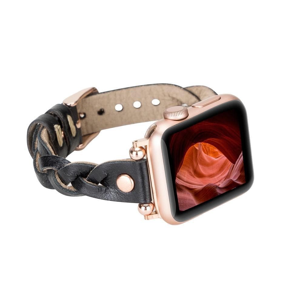 Wanda braided genuine leather Apple Watch band with rose gold buckle