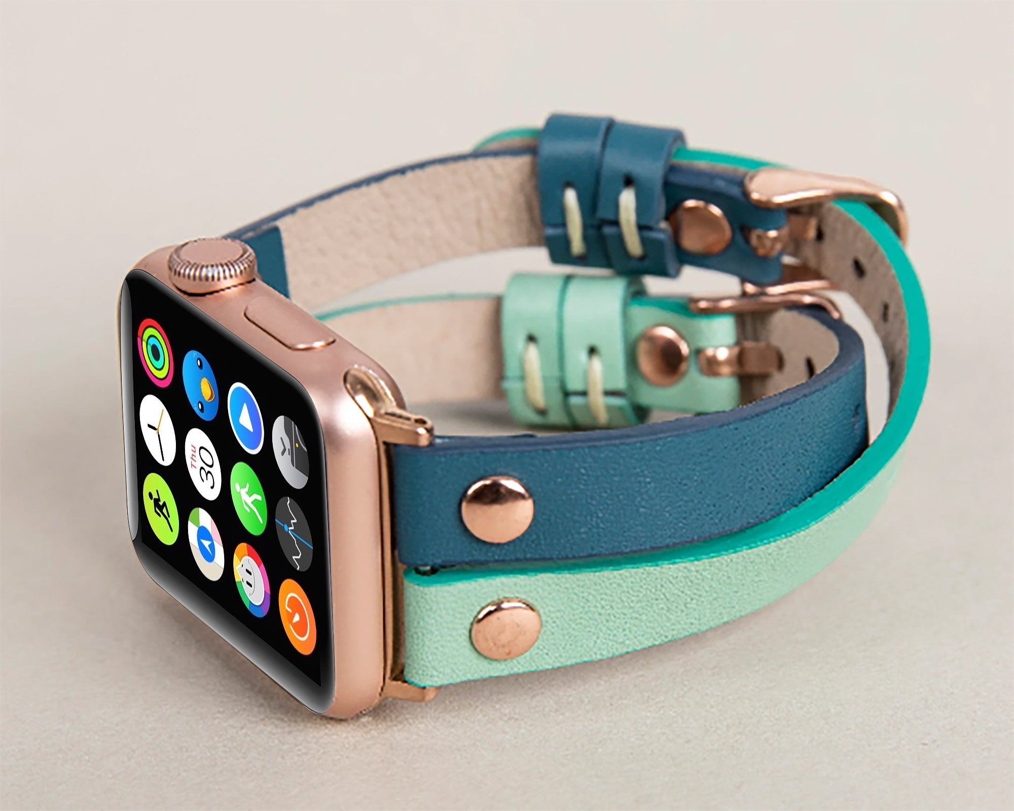 Blue Mint Apple iWatch Genuine Leather Watch Band