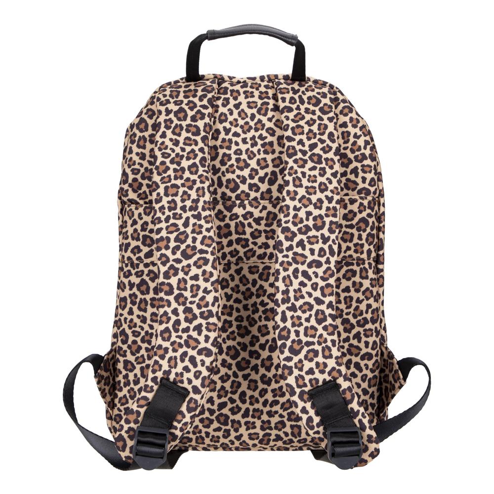 Leopard print backpack on a white background