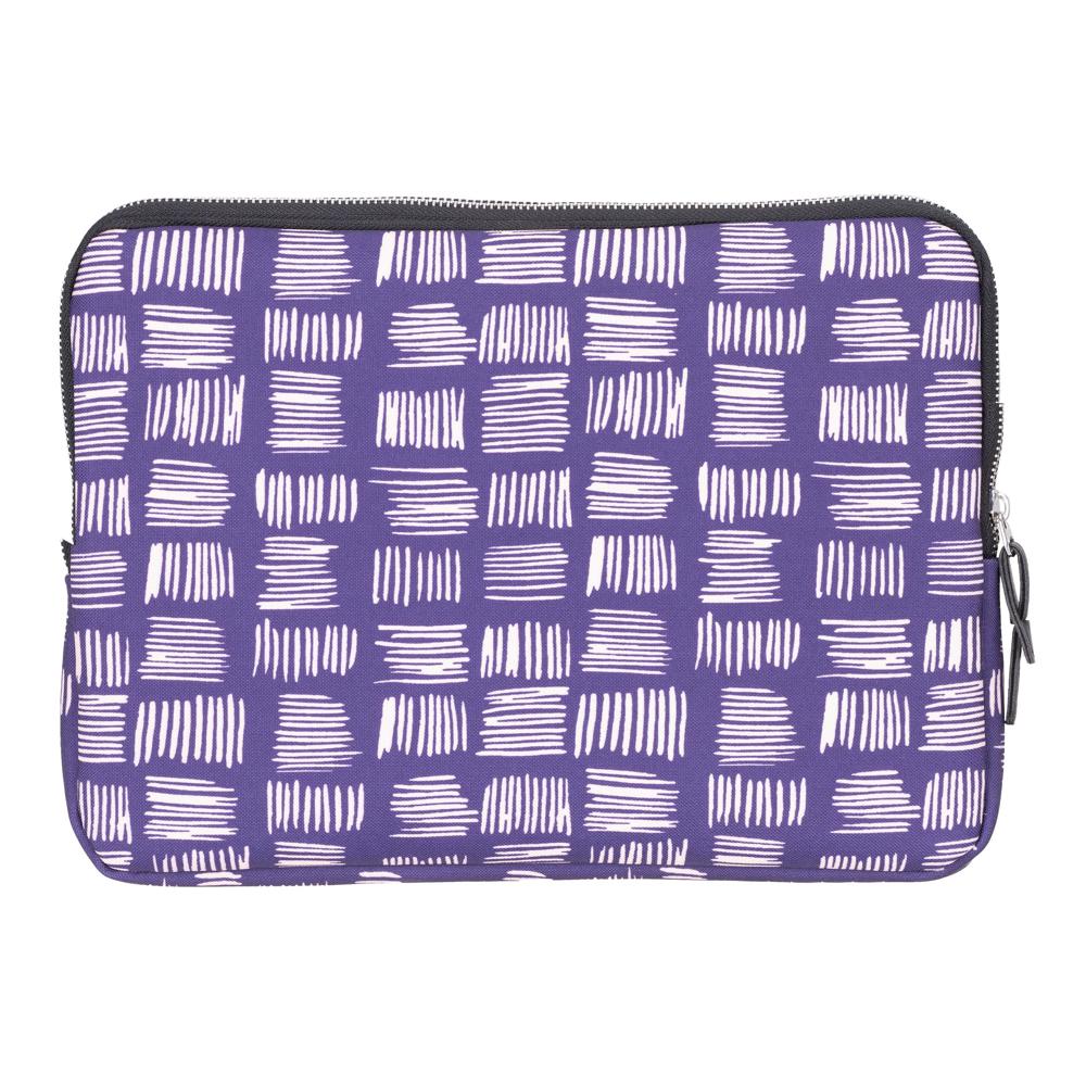 Purple pouch with white pattern on a white background